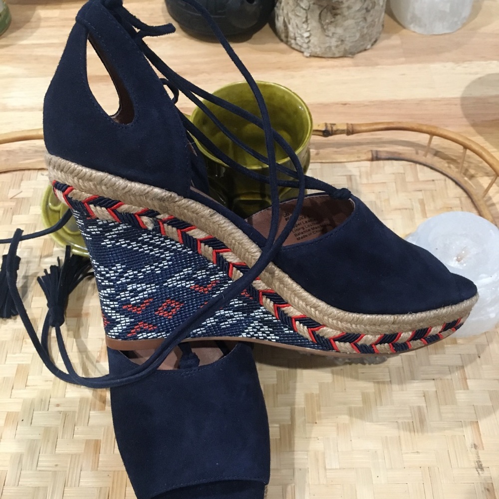 Lace up CABI wedge sandal espadrilles southwestern - Picture 3 of 7